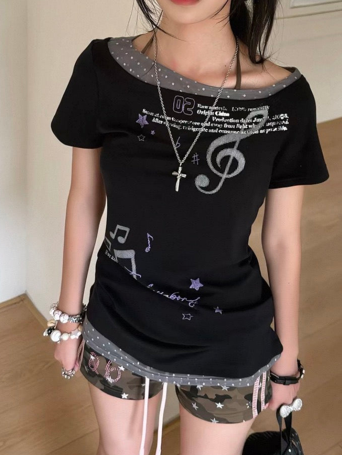 avenoir polka dot printing black off shoulder shirt / edit 01